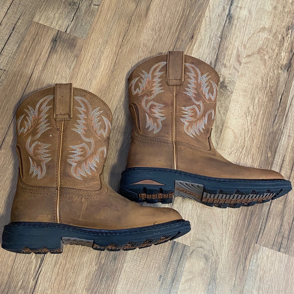 Ariat Western Cowboy Boots Tan Leather Embroidered Pull On Womens Size 7.5 - Picture 3 of 8
